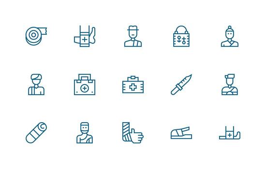 15 Icons for Bandage in Regular Line Format Essential Icon Collection vector