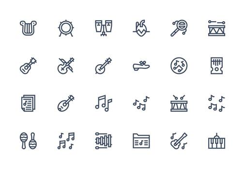 Rhythm Set with 24 Thick Line Line Icons Interface Icons for Daily Use vector
