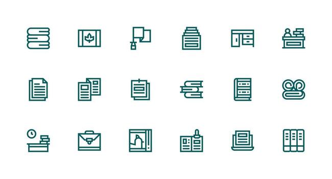 documentos presentando 18 íconos en fuerte carrera línea diseño flexible icono sistema para web interfaces vector