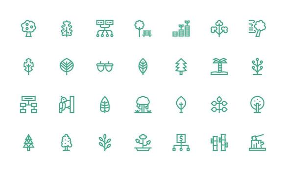 árbol conjunto con 28 negrita línea íconos ui y ux enfocado icono colección vector