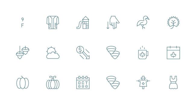 Minimal Line Style Fall Icons with 18 Vectors Neutral Style Icons for Any Project