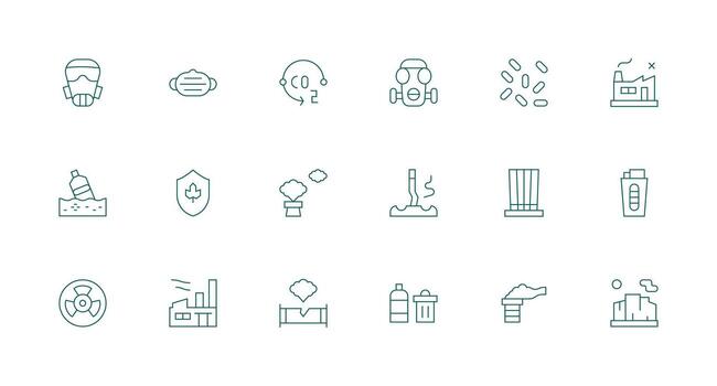 Pollution Visual Pack containing 18 Minimal Line Icons Web Icon Collection vector
