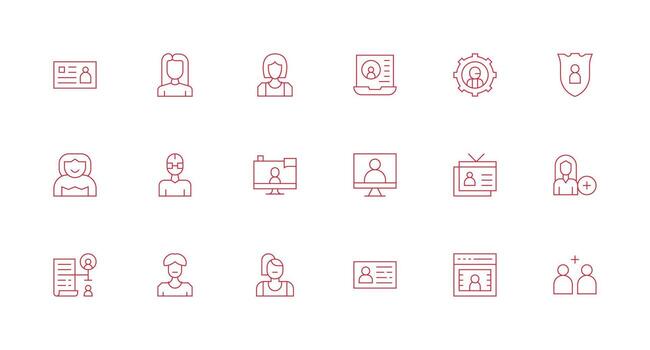 User Account Icon Set with 18 Minimal Line Graphics Minimal Icon Set for Interface Projects vector