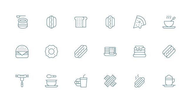 Diner Design Icons featuring 18 in Minimal Line Style High-Resolution Icons for Any Platform vector