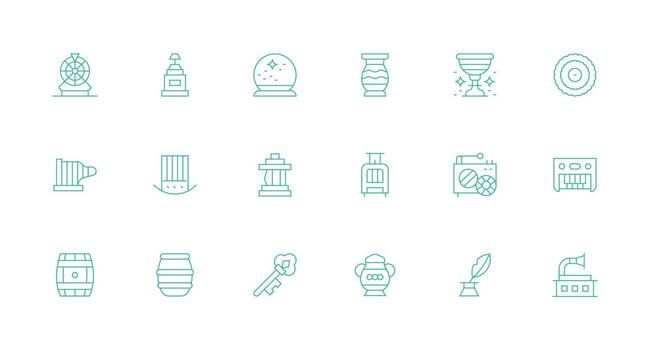 18 Antique Icons in Minimal Line Aesthetic Scalable Icons for Cross-Platform Interfaces vector