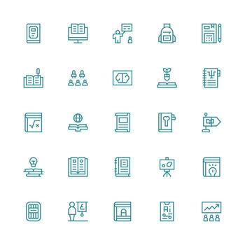 25 Medium Stroke Outline Style Icons from Learning Collection Neatly Designed Icons for Web Platforms vector