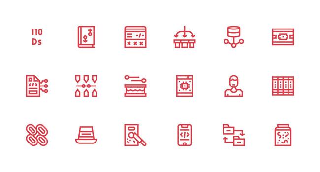 Database Set with 18 Strong Stroke Line Icons General Use Icon Pack vector