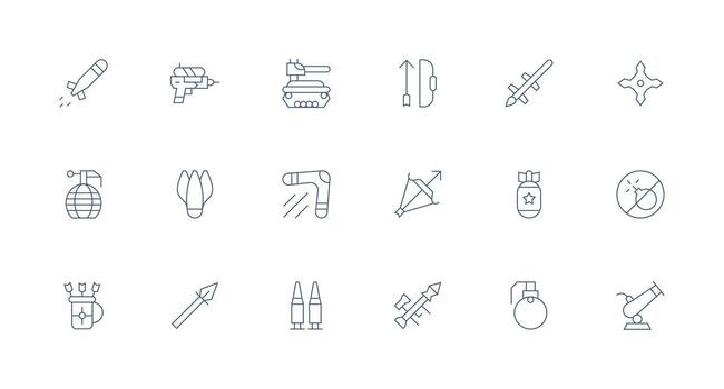 18 Icons for Projectile in Minimal Line Format Organized Pack for Project Assets vector