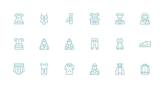 Minimal Line Style Dress Icons with 18 Vectors Scalable Icons for Cross-Platform Interfaces