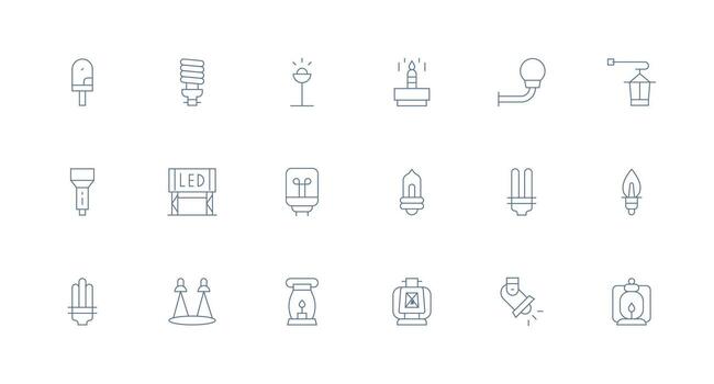 18 Minimal Line Designs for Light Source Icons Clear and Concise Icon Set Collection vector