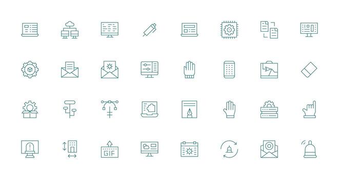 32 Icons for Software in Thin Line Format Organized Pack for Project Assets vector