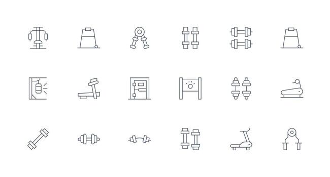 gimnasio equipo icono conjunto con 18 mínimo línea gráficos alta resolución íconos para ninguna plataforma vector