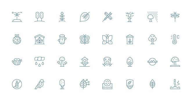 Thin Line Style Environment Icons with 32 Vectors Complete Icon Set for Mobile Apps