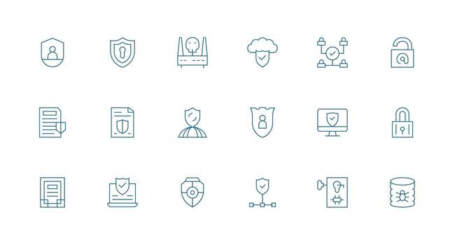 digital seguridad icono conjunto con 18 mínimo línea gráficos icono conjunto para web vector
