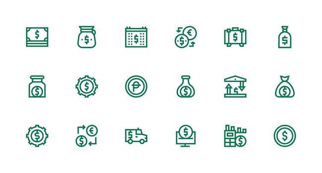 fuerte carrera línea íconos desde Dólar estadounidense conjunto con 18 vectores detallado icono colección para diseño sistemas