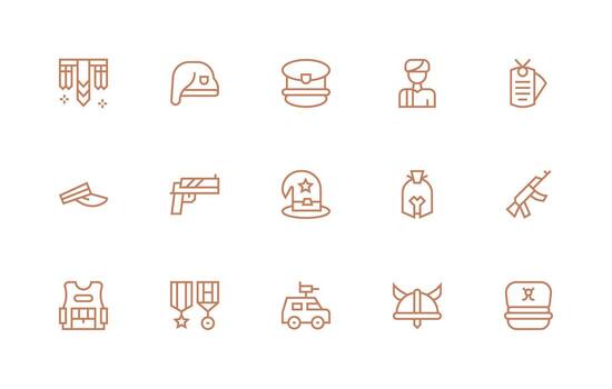 soldado conjunto con 15 regular línea íconos escalable íconos para multiplataforma interfaces vector