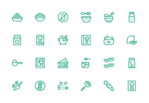 grueso línea línea estilo ingredientes íconos con 24 vectores pulcramente diseñado íconos para web plataformas