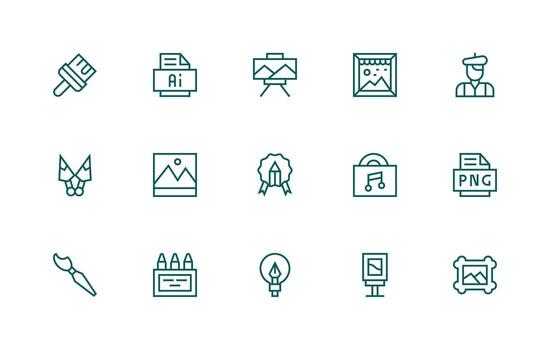 obra de arte icono conjunto con 15 regular línea gráficos píxel Perfecto íconos para moderno aplicaciones vector