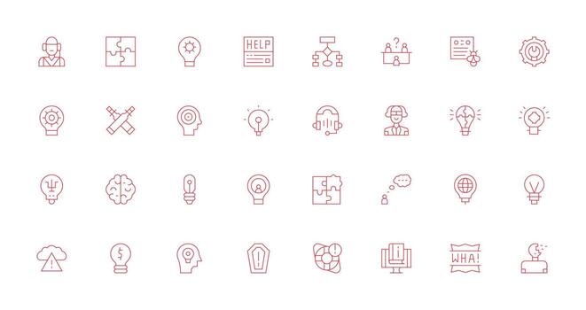 problema resolviendo icono colección con 32 Delgado línea diseños íconos construido para visual consistencia paquete vector