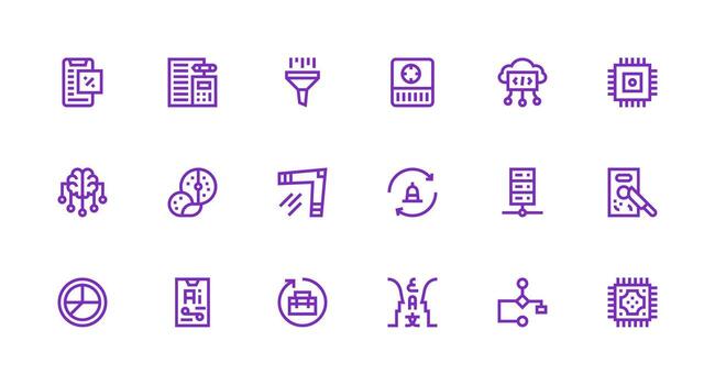 datos Procesando icono conjunto con 18 fuerte carrera línea gráficos icono paquete para ui vector