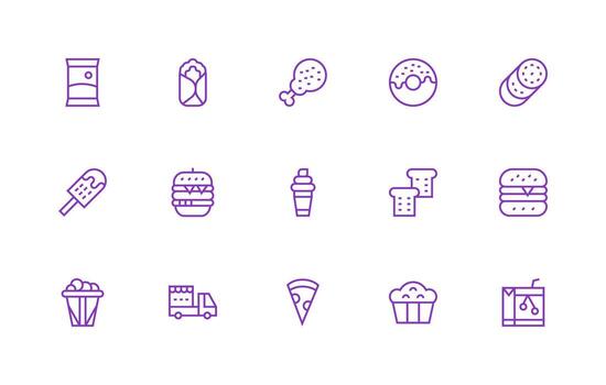 15 Regular Line Vectors for Snack Theme Simple Icons for Interface and Wireframes