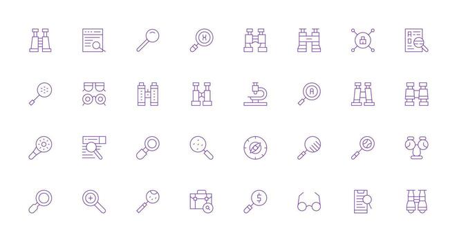 Magnifying Design Icons featuring 32 in Thin Line Style Smart Icon Collection vector