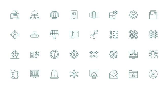 sistema visual paquete conteniendo 32 Delgado línea íconos web icono colección vector