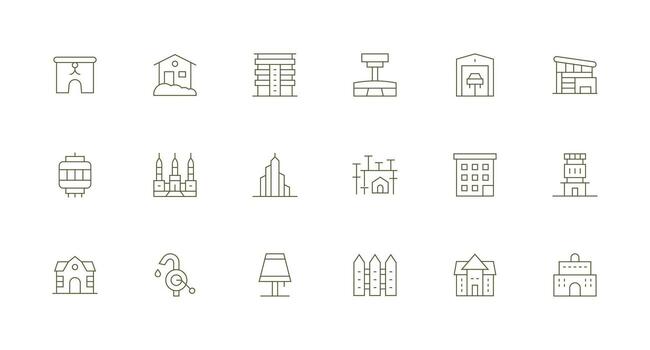 residencial icono conjunto con 18 mínimo línea gráficos digital icono colección vector