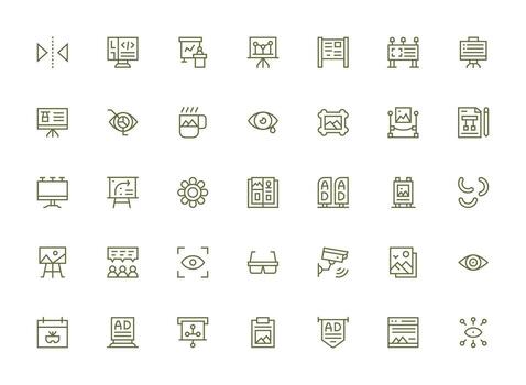 visual icono conjunto con 35 regular limpiar línea gráficos icono paquete para ui vector