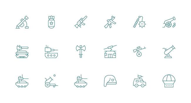 militar equipo diseño íconos presentando 18 en mínimo línea estilo claro y conciso icono conjunto colección vector