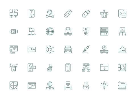 Light Line Icons from Data Transfer Set with 35 Vectors Organized Glyph Icons for Fast Design