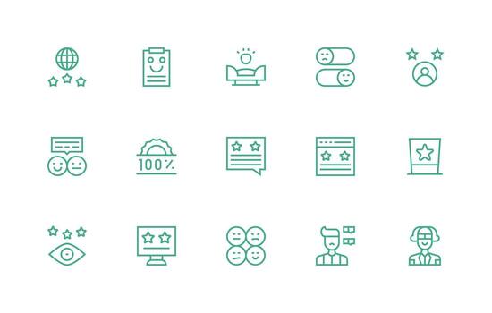 Satisfaction Icon Collection with 15 Regular Line Designs Multi-Purpose Icon Set vector