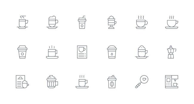 Cappuccino Visual Pack containing 18 Minimal Line Icons Responsive Icon Set for Flexible Layouts vector