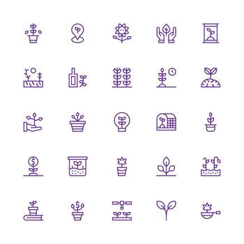 medio carrera contorno estilo planta de semillero íconos con 25 vectores de múltiples fines icono conjunto