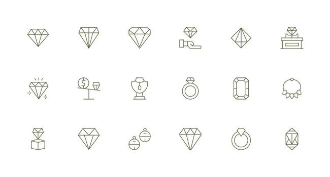 piedra preciosa conjunto con 18 mínimo línea íconos claro y conciso icono conjunto colección vector