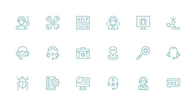 técnico apoyo icono conjunto con 18 mínimo línea gráficos ligero icono serie para rápido prototipos vector