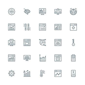 medio carrera contorno íconos desde analítica conjunto con 25 vectores optimizado icono paquete para digital productos