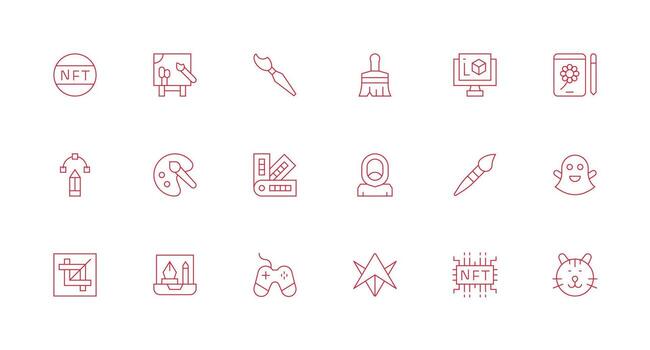 Digital Art Icon Set with 18 Minimal Line Graphics Interface Icons for Daily Use vector