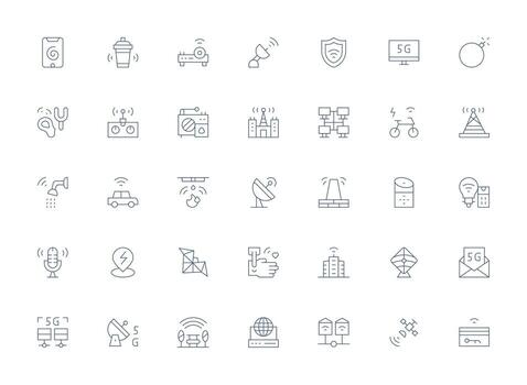 inalámbrico conjunto con 35 ligero línea íconos lleno icono biblioteca para ui diseñadores vector