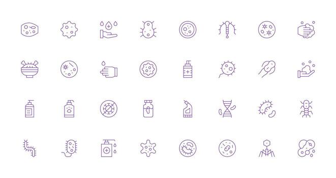 Thin Line Style Bacteria Icons with 32 Vectors Interface Icons for Daily Use
