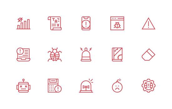 15 regular línea íconos para error gráficos píxel Perfecto icono conjunto vector