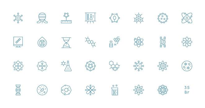 32 Thin Line Icons for Molecule Graphics Simple Icons for Interface and Wireframes vector
