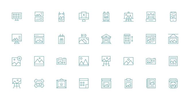 Thin Line Style Gallery Icons with 32 Vectors Interface Icon Collection