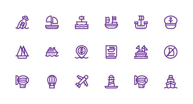 18 Strong Stroke Line Icons for Voyage Graphics Neatly Designed Icons for Web Platforms vector