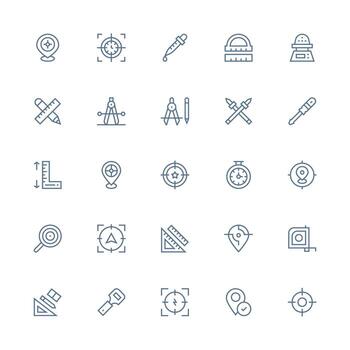 25 íconos para preciso en medio carrera contorno formato ordenado icono conjunto vector