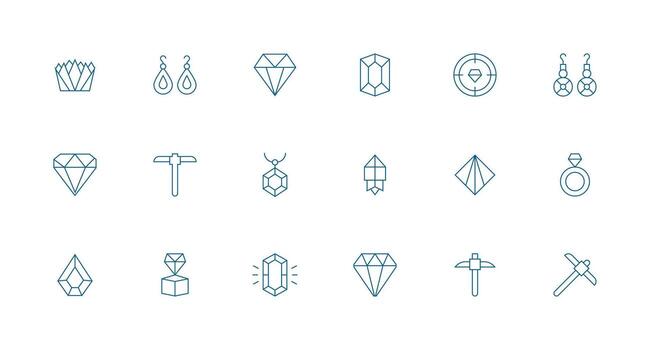 18 Gem Icons in Minimal Line Aesthetic Quick Access Icons for UI Development vector