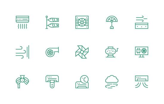 Airflow Design Icons featuring 15 in Regular Line Style UI-Ready Icon Collection vector