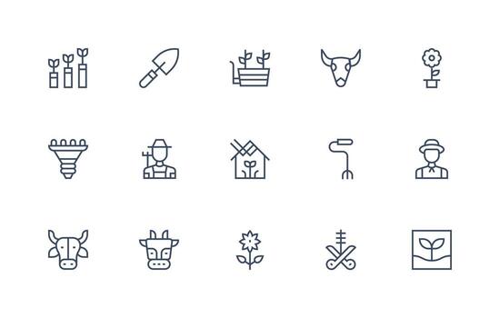 Horticulture featuring 15 Icons in Regular Line Design Simple Icons for Interface and Wireframes vector