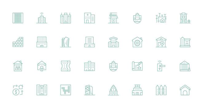 Property Visual Pack containing 32 Thin Line Icons UI and UX Focused Icon Collection vector