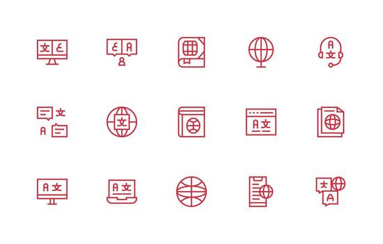 Multilingual including 15 Regular Line Illustrations Interface Icons for Daily Use vector